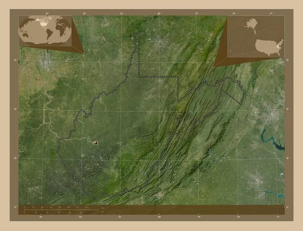 Δυτική Βιρτζίνια Πολιτεία Των Ηπα Δορυφορικός Χάρτης Χαμηλής Ανάλυσης Γωνιακοί — Φωτογραφία Αρχείου