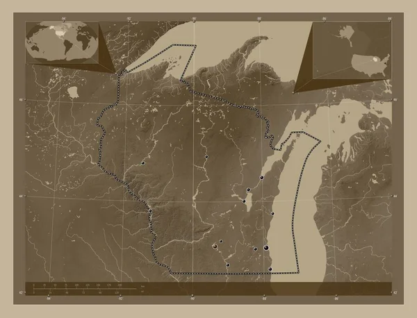 Вісконсин Штат Сполучених Штатів Америки Висота Карти Забарвлена Сепії Тонів — стокове фото