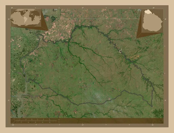 乌拉圭省Artigas 低分辨率卫星地图 角辅助位置图 — 图库照片