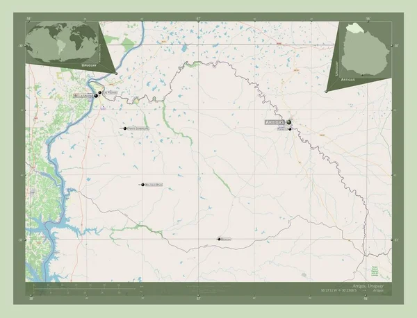 Artigas Dipartimento Dell Uruguay Mappa Stradale Aperta Località Nomi Delle — Foto Stock