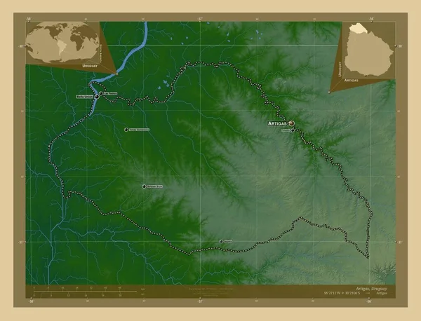 Артігас Департамент Уругваю Кольорові Карти Висот Озерами Річками Місця Розташування — стокове фото