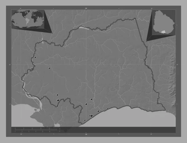 Canelones Department Uruguay Bilevel Elevation Map Lakes Rivers Locations Major — Stock Photo, Image