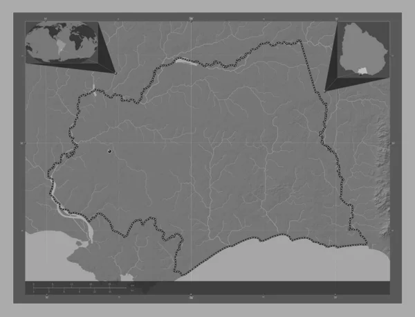 Canelones Department Uruguay Bilevel Elevation Map Lakes Rivers Corner Auxiliary — Stock Photo, Image