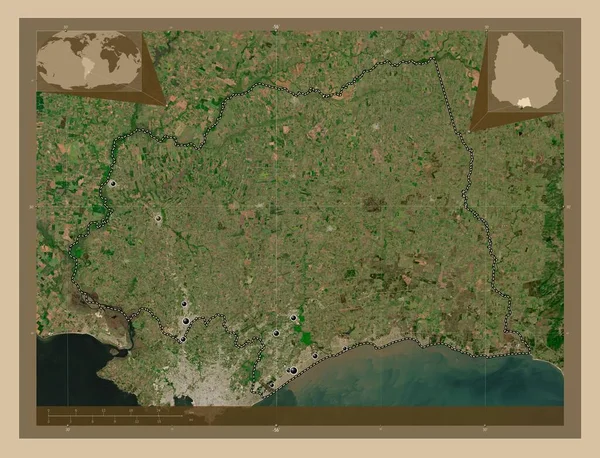 卡内隆 乌拉圭省 低分辨率卫星地图 该区域主要城市的所在地点 角辅助位置图 — 图库照片