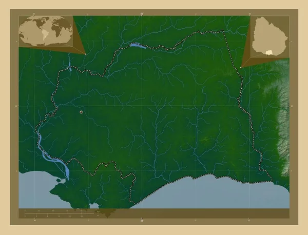Canelones Відділ Уругваю Кольорові Карти Висот Озерами Річками Кутові Допоміжні — стокове фото
