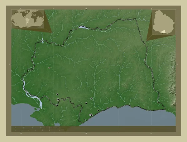 Canelones Oddělení Uruguaye Zdvihová Mapa Zbarvená Stylu Wiki Jezery Řekami — Stock fotografie