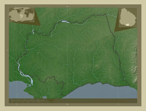 Канелонес Департамент Уругвая Карта Высоты Окрашенная Вики Стиле Озерами Реками — стоковое фото