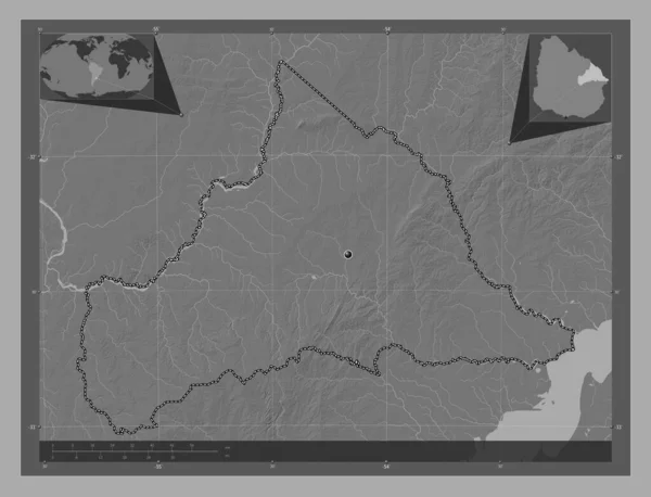 Серро Ларго Департамент Уругвая Карта Рельефа Билевела Озерами Реками Вспомогательные — стоковое фото