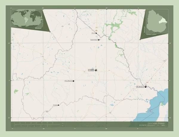 Cerro Largo 乌拉圭省 开放街道地图 该区域主要城市的地点和名称 角辅助位置图 — 图库照片