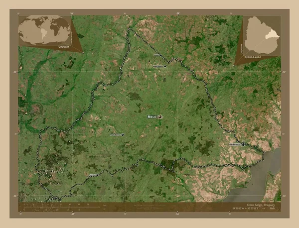 Cerro Largo Oddělení Uruguaye Satelitní Mapa Nízkým Rozlišením Umístění Názvy — Stock fotografie