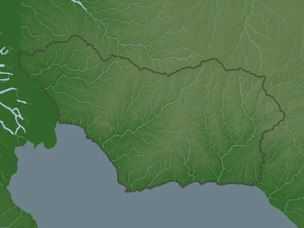 Colonia Departament Urugwaju Mapa Wzniesień Kolorowa Stylu Wiki Jeziorami Rzekami — Zdjęcie stockowe
