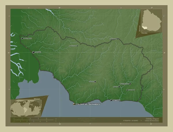 Kolonie Oddělení Uruguaye Zdvihová Mapa Zbarvená Stylu Wiki Jezery Řekami — Stock fotografie