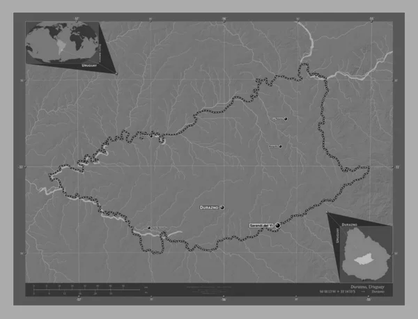 Durazno Department Uruguay Bilevel Elevation Map Lakes Rivers Locations Names — Stock Photo, Image