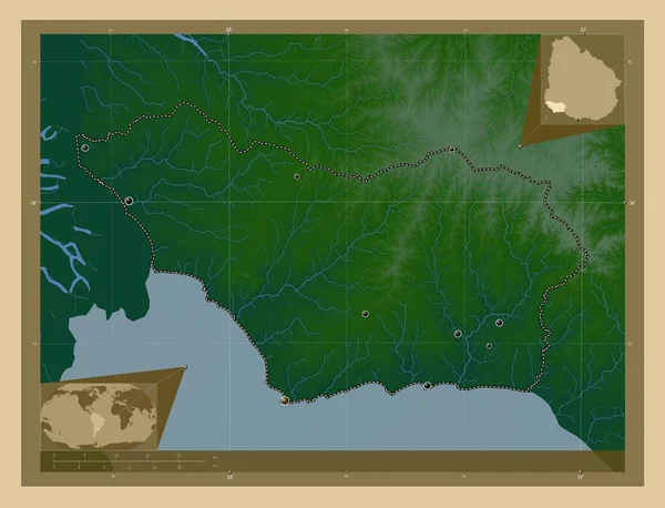 Колония Департамент Уругвая Цветная Карта Высоты Озерами Реками Места Расположения — стоковое фото