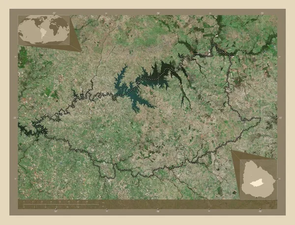 杜拉兹诺 乌拉圭省高分辨率卫星地图 角辅助位置图 — 图库照片