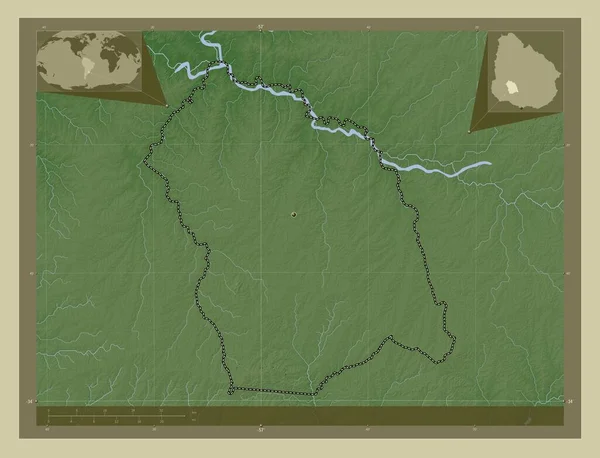 Flores Oddělení Uruguaye Zdvihová Mapa Zbarvená Stylu Wiki Jezery Řekami — Stock fotografie