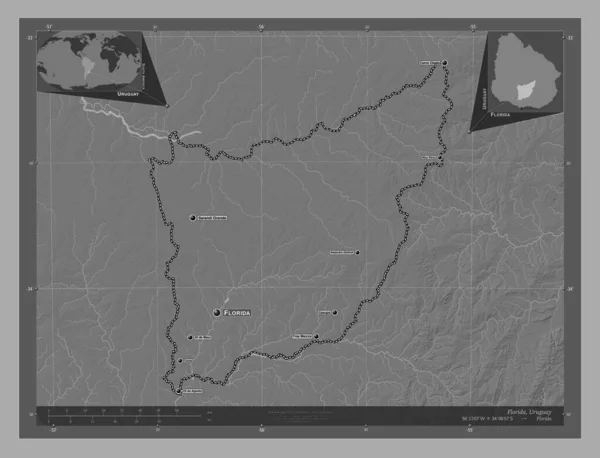 Floryda Departament Urugwaju Dwupoziomowa Mapa Jeziorami Rzekami Lokalizacje Nazwy Głównych — Zdjęcie stockowe