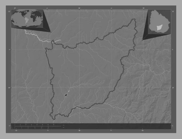 Флорида Департамент Уругвая Карта Рельефа Билевела Озерами Реками Вспомогательные Карты — стоковое фото