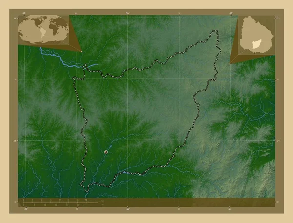 Флорида Департамент Уругвая Цветная Карта Высоты Озерами Реками Вспомогательные Карты — стоковое фото