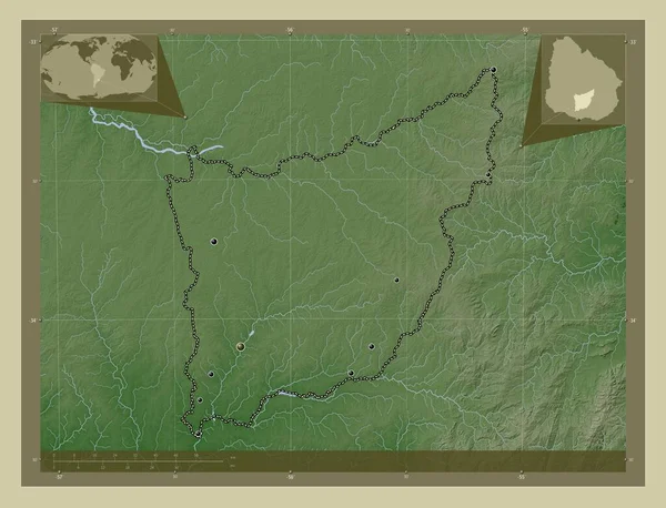 Florida Oddělení Uruguaye Zdvihová Mapa Zbarvená Stylu Wiki Jezery Řekami — Stock fotografie