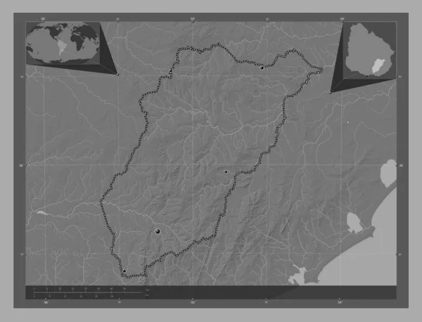 Lavalleja Departamento Uruguay Mapa Elevación Bilevel Con Lagos Ríos Ubicaciones — Foto de Stock