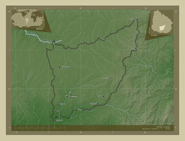 Флорида Департамент Уругвая Карта Высоты Окрашенная Вики Стиле Озерами Реками — стоковое фото