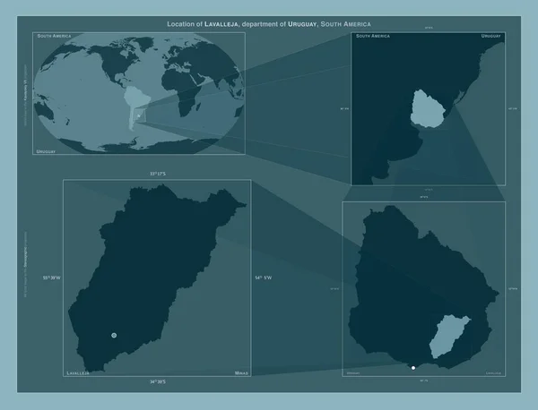 Lavalleja Uruguay Departmanı Büyük Ölçekli Haritalarda Bölgenin Yerini Gösteren Diyagram — Stok fotoğraf
