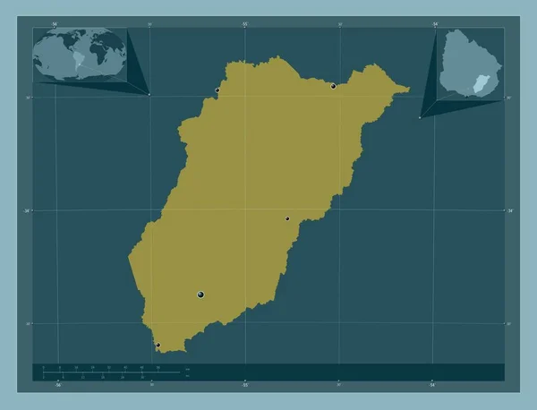 ウルグアイのラバレヤ県 しっかりした色の形 地域の主要都市の場所 コーナー補助位置図 — ストック写真