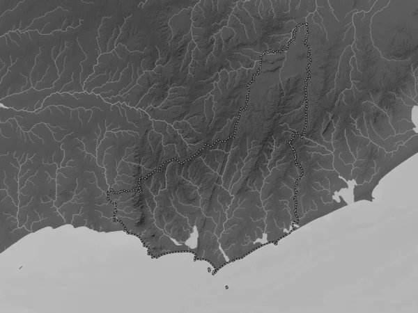 Мальдонадо Департамент Уругвая Карта Высот Оттенках Серого Озерами Реками — стоковое фото