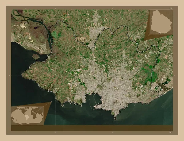 Μοντεβιδέο Τμήμα Ουρουγουάης Δορυφορικός Χάρτης Χαμηλής Ανάλυσης Γωνιακοί Χάρτες Βοηθητικής — Φωτογραφία Αρχείου