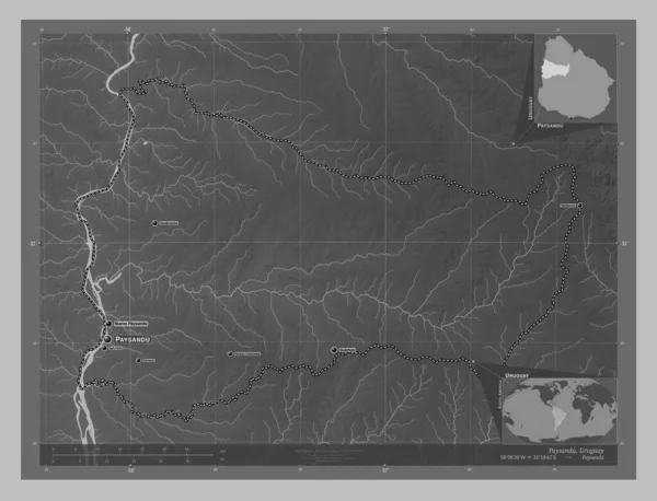 Пайсанду Департамент Уругваю Граймасштабна Мапа Висот Озерами Річками Місця Розташування — стокове фото