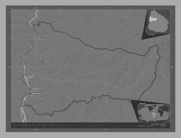 Paysandu Department Uruguay Bilevel Elevation Map Lakes Rivers Locations Names — Stock Photo, Image