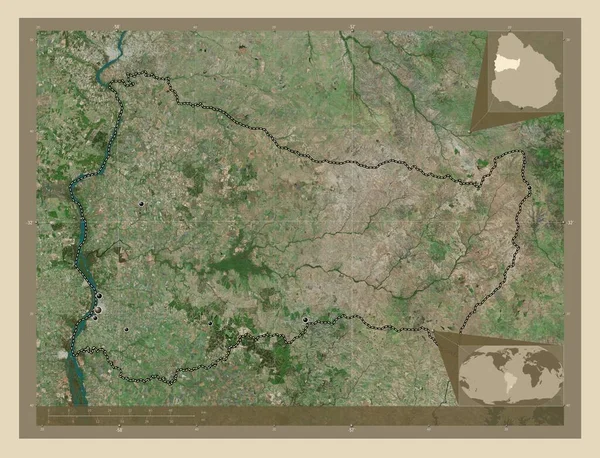Paysandu Departament Urugwaju Mapa Satelity Wysokiej Rozdzielczości Lokalizacje Dużych Miast — Zdjęcie stockowe