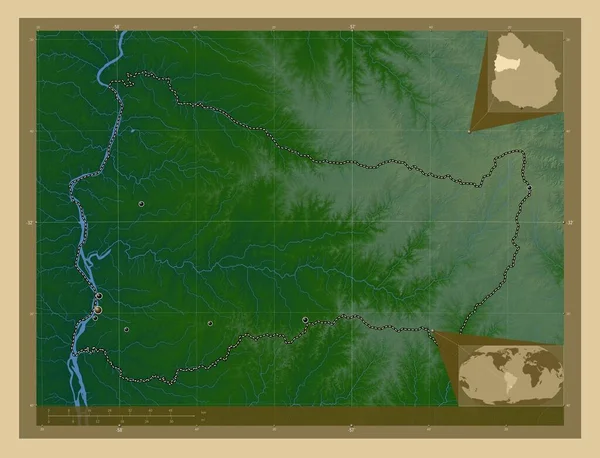 Пайсанду Департамент Уругвая Цветная Карта Высоты Озерами Реками Места Расположения — стоковое фото