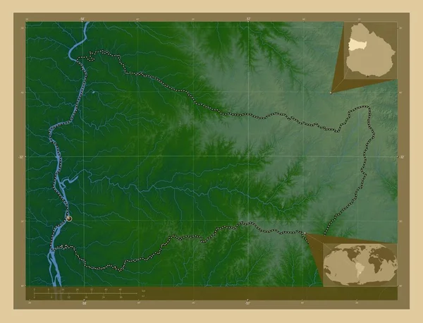 Пайсанду Департамент Уругвая Цветная Карта Высоты Озерами Реками Вспомогательные Карты — стоковое фото