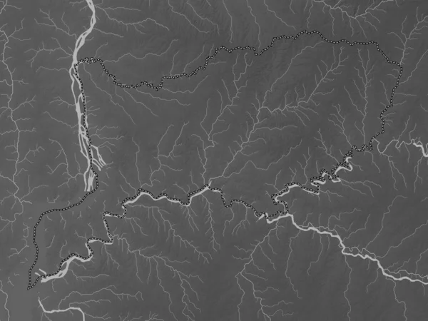 Rio Negro Department Uruguay Grayscale Elevation Map Lakes Rivers — Stock Photo, Image