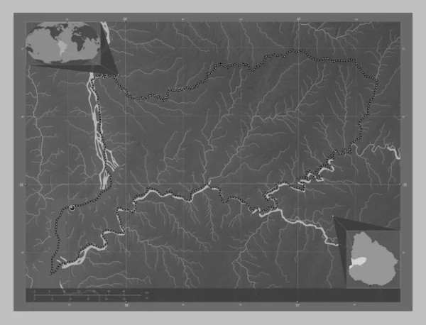 Rio Negro Uruguay Grayscale Höjdkarta Med Sjöar Och Floder Hjälpkartor — Stockfoto