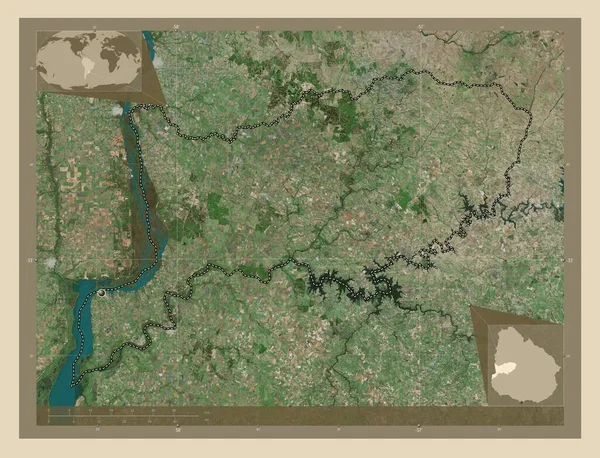 里奥内格罗 乌拉圭省 高分辨率卫星地图 角辅助位置图 — 图库照片