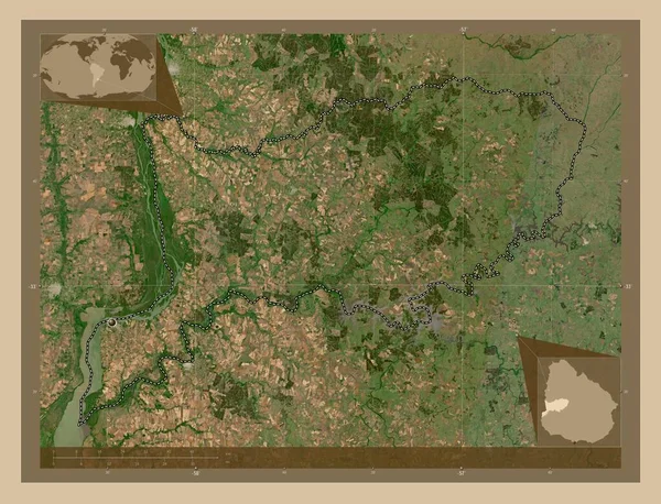 里奥内格罗 乌拉圭省 低分辨率卫星地图 角辅助位置图 — 图库照片