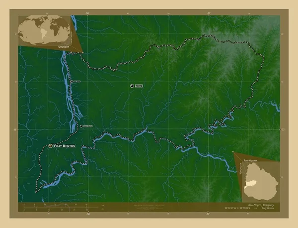 Rio Negro Uruguay Färgade Höjd Karta Med Sjöar Och Floder — Stockfoto