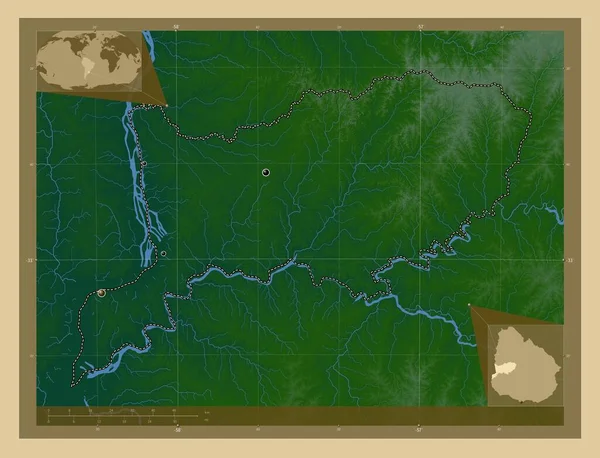 Rio Negro Departament Urugwaju Kolorowa Mapa Wzniesień Jeziorami Rzekami Lokalizacje — Zdjęcie stockowe
