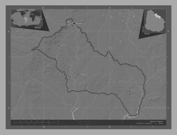 Rivera Department Uruguay Bilevel Elevation Map Lakes Rivers Locations Names — Stock Photo, Image