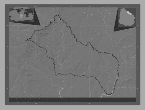 Рівера Департамент Уругваю Білевелівська Карта Висот Озерами Річками Кутові Допоміжні — стокове фото