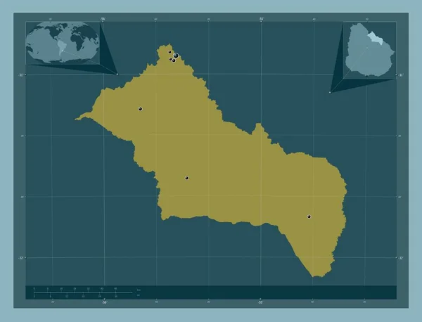 ウルグアイ省のリベラだ しっかりした色の形 地域の主要都市の場所 コーナー補助位置図 — ストック写真