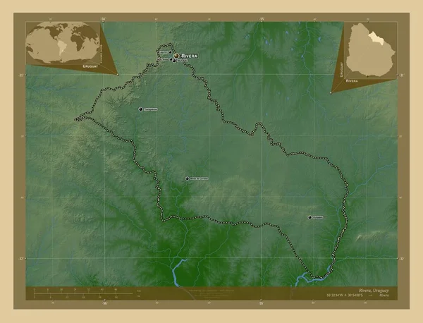 Рівера Департамент Уругваю Кольорові Карти Висот Озерами Річками Місця Розташування — стокове фото
