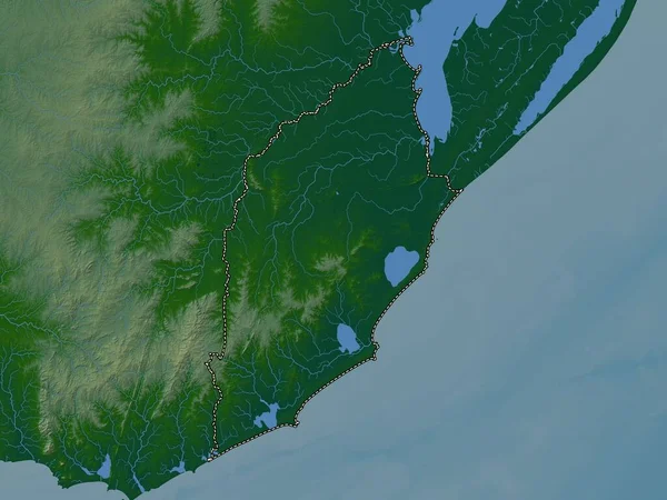 ウルグアイ省のロシャ 湖や川と色の標高マップ — ストック写真