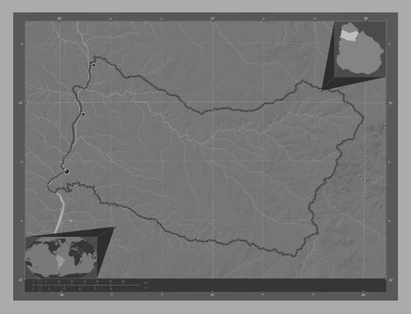 Salto Departamento Uruguay Mapa Elevación Bilevel Con Lagos Ríos Ubicaciones —  Fotos de Stock