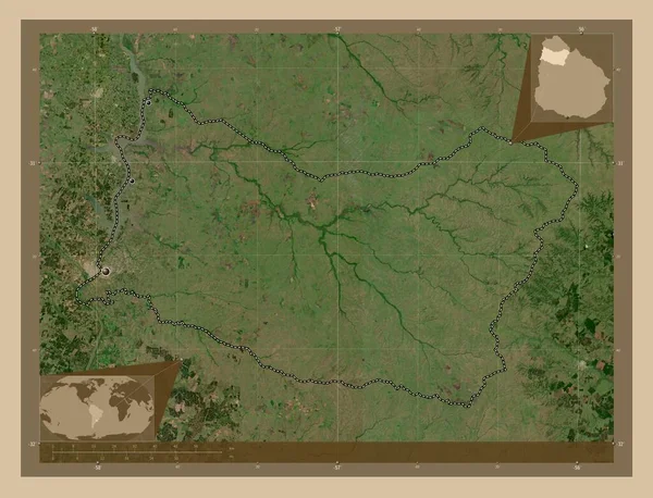 Salto 乌拉圭省 低分辨率卫星地图 该区域主要城市的所在地点 角辅助位置图 — 图库照片