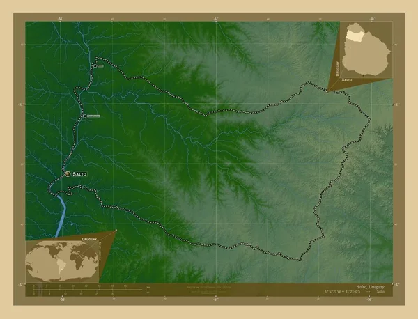 Сальто Департамент Уругваю Кольорові Карти Висот Озерами Річками Місця Розташування — стокове фото