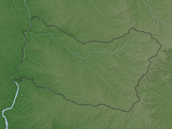 ウルグアイ省のサルトだ 湖や川とWikiスタイルで着色された標高マップ — ストック写真